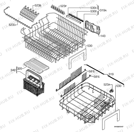 Взрыв-схема посудомоечной машины Aeg Electrolux F64080ILW - Схема узла Basket 160